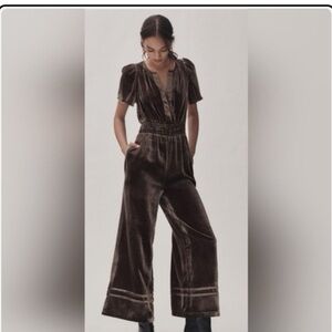 NWOT Anthropologie Somerset Chocolate Velvet Jumpsuit